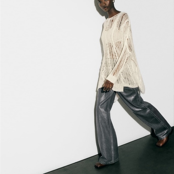 Zara open work cable knit asymmetric sweater - Picture 6 of 13